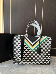 Designer Embroidery Fabric Stitching Saffiano Tote Bag Triangular Print Large Cloth Handbag