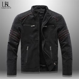 Autumn Mens Casual Leather Jacket Winter Inner Fleece Cargo Coat PU Leather Waterproof Zip Sleeve Fashion Pattern Jaqueta 201127