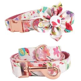 girl dog collar flower for big small dog cotton fabric collar with rose gold metal buckle T200517