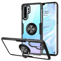 Cases For Huawei P40 Lite 5G Mate 30 Magnetic Metal Ring Stand Holder Case For Honour X10 30 Pro Silicone Frame Transparent Back Cover