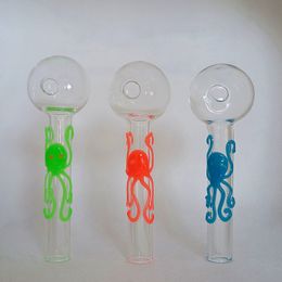 DHL Glass Oil Burner Pipe Clear Pyrex Burning Tube Coloured Octopus Pattern Thick Water Hand Pipes For Bong Dab Rigs