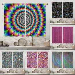 Curtain & Drapes Holographic Flash Sequins 3D Digital Printing Kitchen Short Window Curtains 2 PanelsCurtain