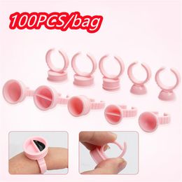 False Eyelashes 100Pcs Disposable Tattoo Ink Caps Ring Microblading Permanent Pigment Holder Cups Makeup Eyelash Glue Nail Gel ContainersFal