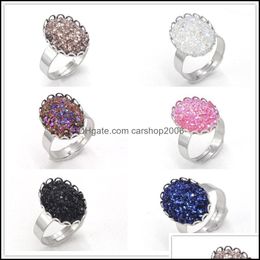 Band Rings Jewellery Fashion Imitate Natural Stone Drusy Druzy Ring Stainless Steel Resin Gemstone Crown For Women Lady Drop Delivery 2021 Glz