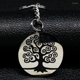 Keychains Tree Of Life Stainless Steel Keyring For Women Round Pendant Key Jewelry Gift Llaveros Fathers Day K77375S08Keychains Emel22