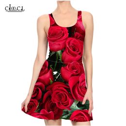 est Red Rose Flower Elegant Dress 3D Print Women Summer Casual Sleeveless Sexy Dresses Fashion Slim Dress 220617