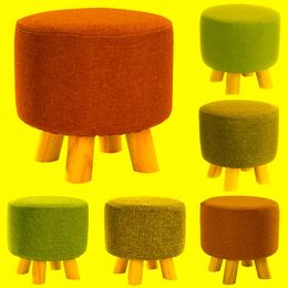 Chair Covers Solid Colour Round Stool Footrest Cover Ottoman Footstool Slipcover Furniture Protector Dust Home Decor Linen CottonChair