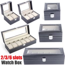 2 3 6 Slots Watch Storage Box Pu Leather Organiser Mechanical es Display Holder Cases Jewellery Gift porta orologi 220624