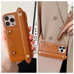 Hand Band Kickstand For iPhone 13 Pro Max Case Designer Phone Cases Lanyard Shoulder Wallet Card Holder Leather For 12Pro 12promax Back Cover Luxury Women Gift