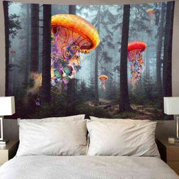 Carpet Home Decor Jellyfish Hanging Psychedelic Nightstand Background ation Cloth Tapestry Room J220804