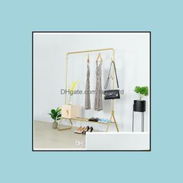 Golden Display Rack Bedroom Furniture Iron Boutique Clothing Store Showcase Floor-Mounted Front And Side Hanging Clothes Show Racks Drop Del