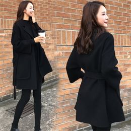 Black doubleside cashmere coat autumn & winter women short Woollen coat winter lady outwear T200828