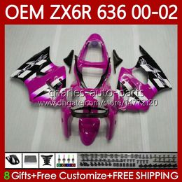 OEM Body Kit For KAWASAKI NINJA ZX-6R ZX-636 ZX-600 ZX 6R 600 CC 6 R ZX6R 00 01 02 133No.214 ZX 636 600CC ZX636 2000 2001 2002 ZX600 Rose white 2000-2002 Injection Fairing