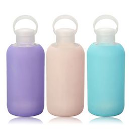 Botella frasco de vidrio funda de silicona agua-botella funda protectora Manga Rosa 