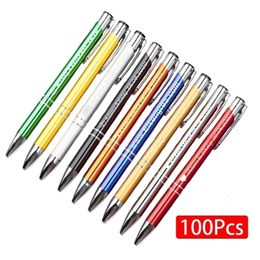 100Pcs Personalised Pen Engraved Metal Pens Customise Company Wedding Gift Decoration Baby Shower Baptism 220704