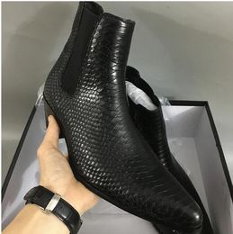 Черные сапоги из змеиной кожи Высокие модные туфли без шнуровки Gentlemen Wyatt Booties Factory Real Pics Мужская обувь с ремнями безопасности Большой размер 38-46