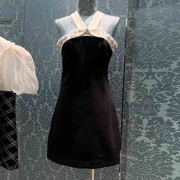 diamond studded suspender skirt breast wrapped celebrity temperament dress Hepburn style small black sexy summer new