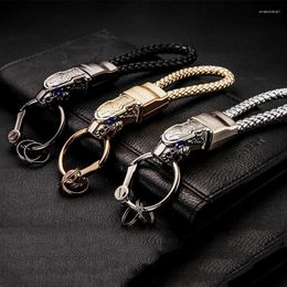 Keychains High Grade Men Key Chain Ring Rhinestones Car Holder Jewelry Bag Pendant Business Gift Genuine Leather K1572 Enek22