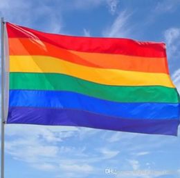 Rainbow Flag 3x5FT 90x150cm Lesbian Gay Pride Polyester LGBT Flag Banner Polyester Colourful Rainbow Flag For Decoration DH7661