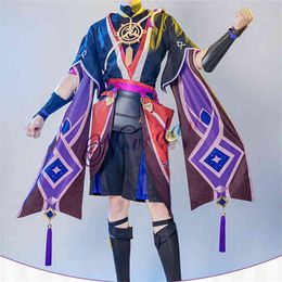 Genshin Impact Scaramouche Cosplay Roupet Game Suit de Anime Wig Genshin Cosplay Venha Carnival Vestido de Partido Chapéu Full Completo Y220516