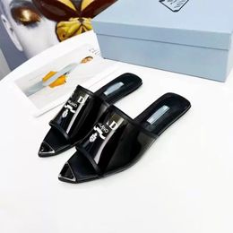 22s Summer name brand slipper sandal flat shoes women sandalies white Black print Plexiglas Slides Sandals open toe and pointed dress party heels size 35-40