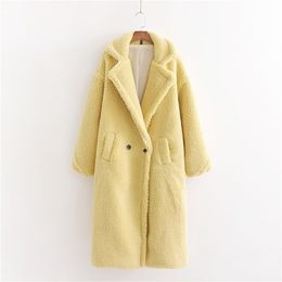 Autumn Winter Women Lemon Yellow Teddy Coat Stylish Female Thick Warm Cashmere Jacket Casual Girls Streetwear 201221