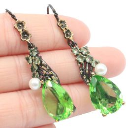 Dangle & Chandelier 53x13mm Gothic Vintage Created 9g Rhodolite Green Tsavorite Garnet White Pearl Black Gold Earrings Daily WearDangle