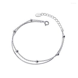 Link Chain 925 Sterling Silver Bead Double Layer Bracelet For Women Girls Daughter Engaged Married Jewellery Gift