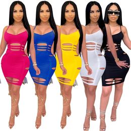 Zoctuo Solid Woman Sexy Bodycon Dress Spaghetti Strap Sleeveless Club Dress Hole V-Neck Sexy Dresses for Women Party Club Night 210302