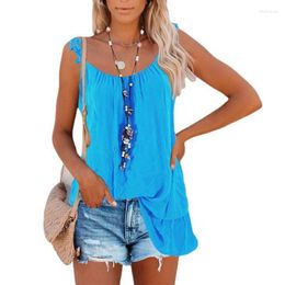 Women's T-Shirt Plus Size Women Vest Top Casual Floral Shoulder Straps Solid Colour Sleeveless Loose Tops Tee Double Layer Hem Streetwear Phy