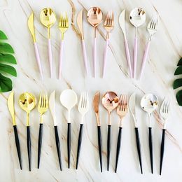 24Pcs/Pack Colorful Knives Forks Spoons Tableware Gilt Plastic Food Grade Disposable Birthday Party Cake Fruit Desserts Dinner