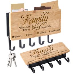 Hooks & Rails Personalized Customized Hanger Key Hook Family Home Up Keys Ring Holder Decorations Creative Bamboo Furniture GiftsHooks