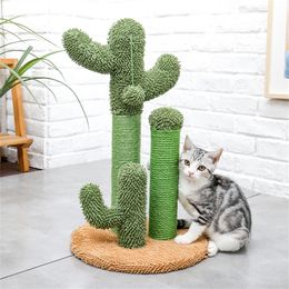 Cute Cactus Pet Cat Tree Toy with Ball Scratching Post for Kitten Climbing Mushroom Condo Protecting Furniture Fast Delivery 220510