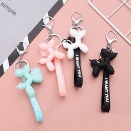 Cartoon Balloon Dog Keychain Jóias coloridas PVC Chaves de borracha macia para mulheres Chain de chave