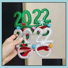 Party Decoration Event Supplies Festive Home Garden Glitter Christmas Glasses 2022 Holiday Glass Dhhlp