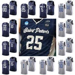 NCAA College 25 Doug Edert Jerseys Saint Peter's Peacocks University Basketball 11 KC Ndefo 15 Matthew Lee 10 Fousseyni Drame 14 Hassan Drame 5 Daryl Banks III Team