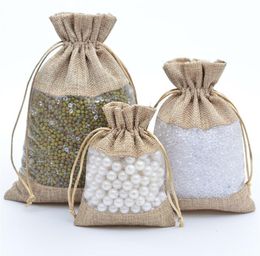 Organza Jute Bags Burlap Drawstring Bag Wedding Party Favours Gift Bags For Candy Makeup Jewellery Packaging 10x14cm 13x18cm 16x22cm