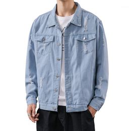 Men's Jackets 2022 Men Spring And Autumn Casual Denim Hole Jacket Outwear Youth Student Light Blue Ripped Top Clothing Coat