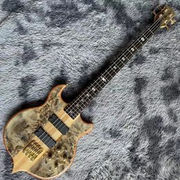 Custom 4 Strings Neck Through Body Electric Guitar Bass Factory Burst Maple Top 9V Active Pickup