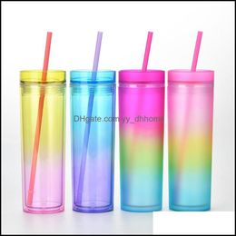 Tumblers Drinkware Kitchen Dining Bar Home Garden Ll 16Oz Straight Skinny Acrylic Tumbler With Lid St Gradient Colours Plastic Dhbpi