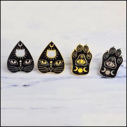 PinsBrooches Jewellery Witchcat Black Cat Paw Star Moon Eye Witch Craft Magic Course Enamel Pins Gold Sier Brooch Badge Denim Coat J Dhhjk