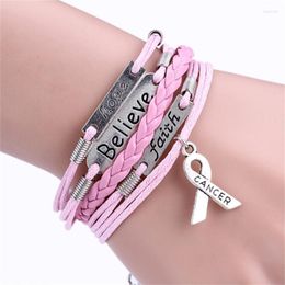 Link Chain Ly Design Multi-layer Leather Rope Handmade Pink Ribbon Bracelet 211 Fawn22