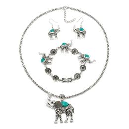 african elephant bracelet Canada - Earrings & Necklace Fashion Green African Jewelry Sets For Women Vintage Silver Color Elephant Pendant Bracelets Jewellery GiftEarrings