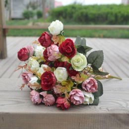Decorative Flowers & Wreaths Rose Pink Silk Peony Artificial Bouquet 21 Bud Fake For Home Wedding Decoration IndoorDecorative