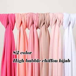 wholesale plain chiffon scarves Canada - Scarves High Quality Plain Bubble Chiffon Hijab Scarf Women Long Shawls Muslim Headscarf Femme Musulman Headband 10pcs LotScarves