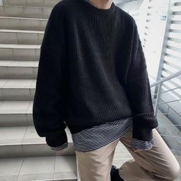 Men's Sweaters Korean Sweater Men Crewneck Knitted Pullover Casual Street Fashion Solid Colour Mens Jumper Autumn Tops ClothesMen's