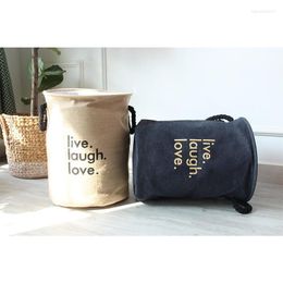 Laundry Bags Jute Denim Cotton Folding Basket Round Storage Bin Bag Large Hamper Collapsible Clothes Toy Holder Bucket Organiser