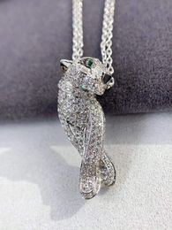 Classic New Green Eye Leopard Necklaces For Women Zircon Panthere Jewelry Full Diamond Panther Pendant Double Chain Choker