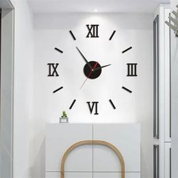 Wall Clocks Roman Numerals Acrylic Simple Luminous DIY Mute Clock Stickers Free Punch Decorative Quatz ClockWall