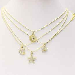 wholesale accessory jewelry Australia - Pendant Necklaces 10 Strand Zirconia Solar & Star Charms Necklace Jewelry Accessories Slim Chain For Women Design 8227